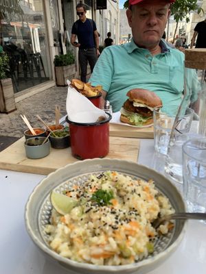 Risotto with lime carrots and asparagus. Delicious !  at Manjerica in Lisbon