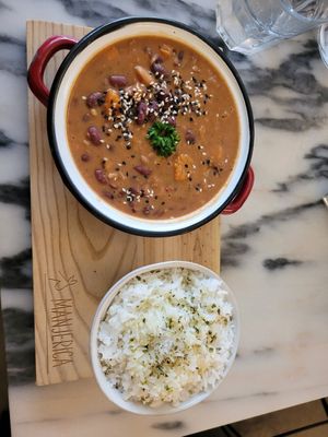 Portuguese sausage and beans dish with scented rice at Manjerica in Lisbon