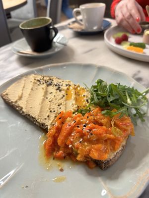 Houmous and candied red peppers   at Manjerica in Lisbon