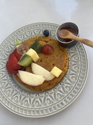 Butternut squash pancake with maple syrup - really nice but for the price they could serve 2 of this.  at Manjerica in Lisbon