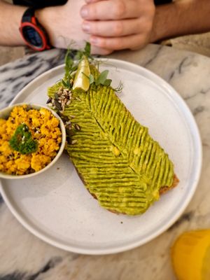Avo on toast with a side of tofu. at Manjerica in Lisbon