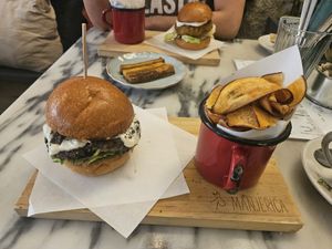Bean burger and tofu sticks at Manjerica in Lisbon
