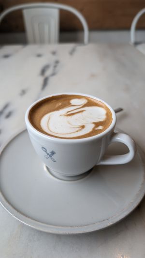 Coffee with oat milk at Manjerica in Lisbon