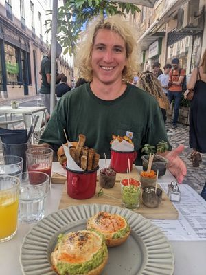 Me, just way too happy with my meal at Manjerica in Lisbon