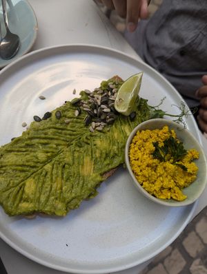 Avocado toast with scrambled tofu at Manjerica in Lisbon