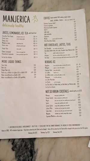 Menu at Manjerica in Lisbon