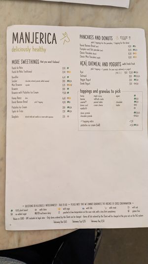 Menu at Manjerica in Lisbon