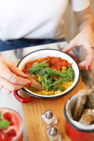 Scramble tofu with tomatoes  at Manjerica in Lisbon