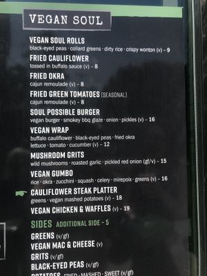 Large vegan section on the menu Sept 2021 at Forty Acres Soul Kitchen in Grand Rapids