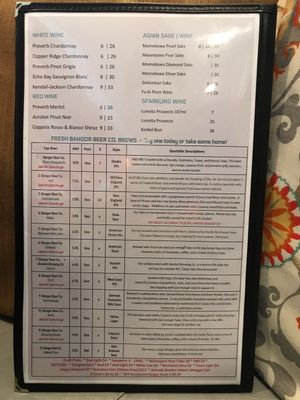 Wine and beer menu at Oriental Jade in Bangor