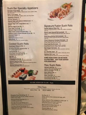 Sushi & dim sum menu at Oriental Jade in Bangor