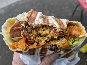 Smoked sweet potato and black beans and falafel wrap at Falafel and Friends in Norwich