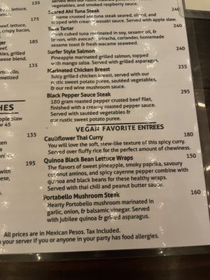 Vegan menu at Qulture in Puerto Vallarta