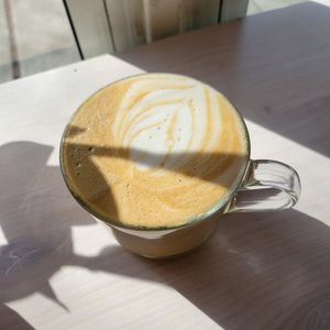 Brown sugar pistachio latte at Mindful Baking Kitchen & Cafe in Chicago