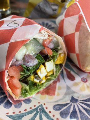 Greek Mediterranean wrap – different sauce  at Avalanche Brewing Company in Silverton