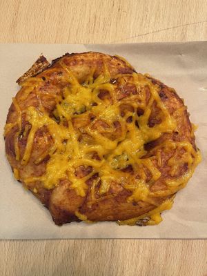 pizza pretzel  #Veganuary at Bonus Bakery in Vancouver