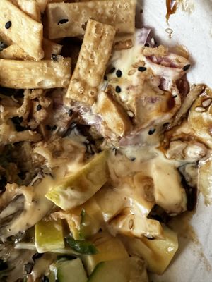 Too much sauce   at Bonus Bakery in Vancouver