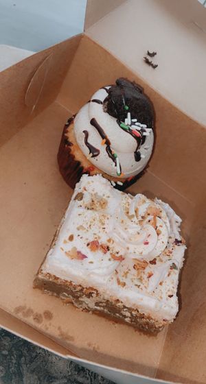 funfetti oreo cupcake & pistachio rose bar  at Valhalla Bakery in St Petersburg