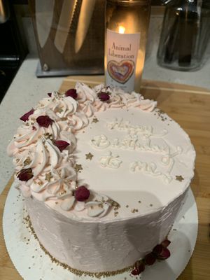 Vanilla cake with raspberry filling and rose frosting  at Valhalla Bakery in St Petersburg