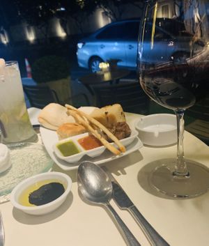 Complimentary bread to start  at Prego in Koh Samui