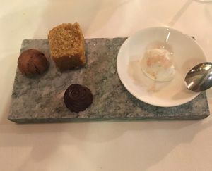 Chestnut truffle, mace cake, cream with lemon caviar - was delicious! at Antonio Chiodi Latini in Turin