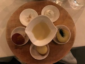 Three different kinds of potatoes and potato soup at Antonio Chiodi Latini in Turin