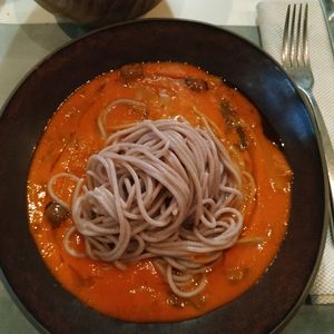 Buckweat pasta with fresh tomato sauce  at Antonio Chiodi Latini in Turin