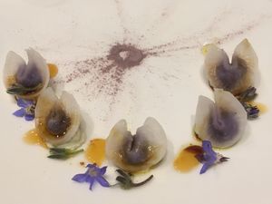 Dumplings with purple potato  at Antonio Chiodi Latini in Turin