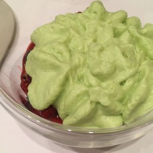 Smoked pea cream and berries  at Antonio Chiodi Latini in Turin