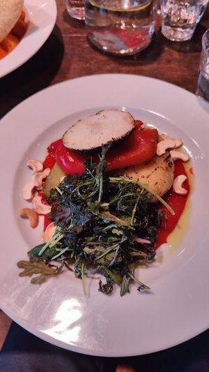 Caramelised potato with yerba "cheese" at Pllek in Amsterdam