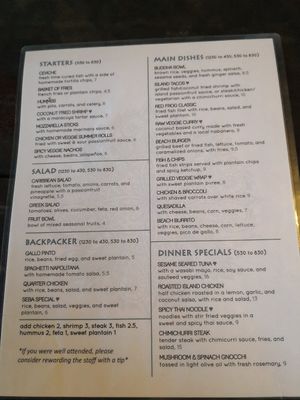 Menue Part 2 at Palmar Beach Lodge in Bastimento