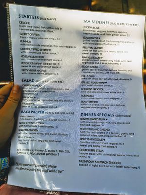 Menu, February 2019 at Palmar Beach Lodge in Bastimento