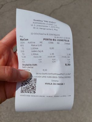 Bill at Gostilna Pri Pošti in Ptuj