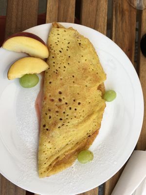 dessert: delicious pancake with vegan ice cream and heated fruit compote at Gostilna Pri Pošti in Ptuj