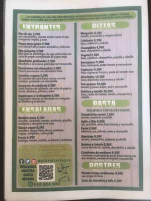 Vegan Menu / Menú Vegano at Pizzeria Vianco in Murcia