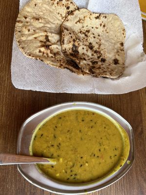 Dahl fry and bread   at Good Vibes Cafe in Agra