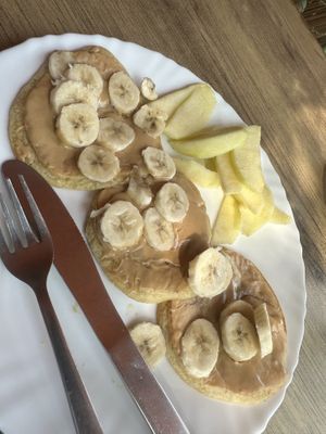 They made the pancakes vegan for me   at Good Vibes Cafe in Agra