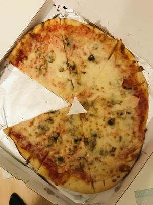 delish cheese & funghi pizza at Vegan Pub in Bratislava