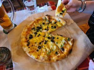 Tuna pizza at Vegan Pub in Bratislava