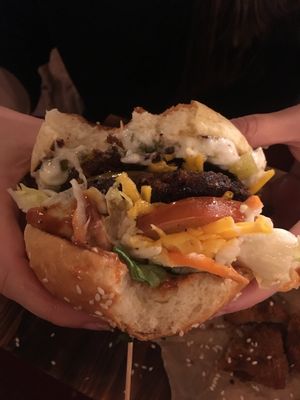 Burger is really juicy at Vegan Pub in Bratislava