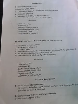 English menu pg 1 at Vegan Pub in Bratislava