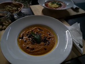 Pumpkin soup at Vegan Pub in Bratislava