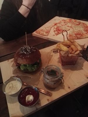 Beyond Meat burger menu and vegan pizza at Vegan Pub in Bratislava