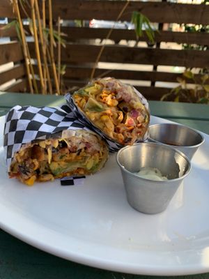 Southwest Burrito with soyrizo and vegan egg, cheese, and other yummy ingredients at Tender Loving Coffee in Chico
