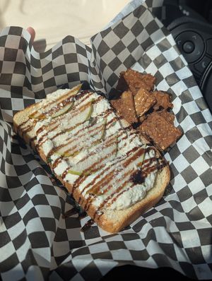 Ricotta pear and balsamic glaze toast with tempeh bacon at Tender Loving Coffee in Chico