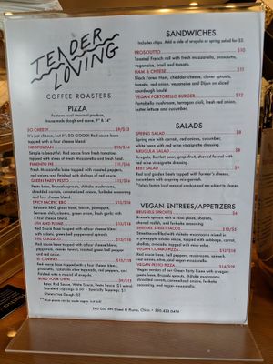 Menu side 1 March 5, 2019 at Tender Loving Coffee in Chico