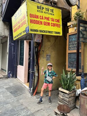 Street entry/sign at Hidden Gem Cafe in Hanoi