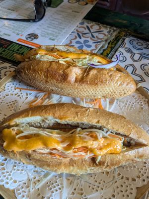 Both options for non-vegan and vegan Bahn mi at Hidden Gem Cafe in Hanoi