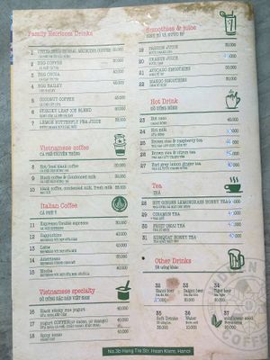 menu at Hidden Gem Cafe in Hanoi