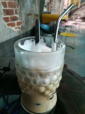 Coconut milk latte sans chocolate syrup at Hidden Gem Cafe in Hanoi